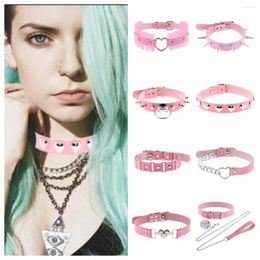 Choker Pink Sexy Collar Necklace Vintage Charm Gothic Spike Rivet Pendant Leather Heart Harajuku Women Punk Jewellery