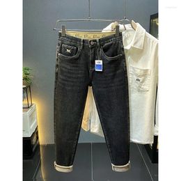 Men's Jeans High-End Thickening Warm With Velvet Skinny Ankle-Tied Trendy Winter Casual Stretch Pants