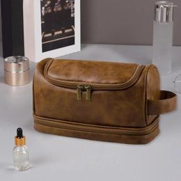 Cosmetic Bags Easy To Bag Capacity Makeup Vintage Faux Leather Organiser Waterproof Toiletry For Multifunctional