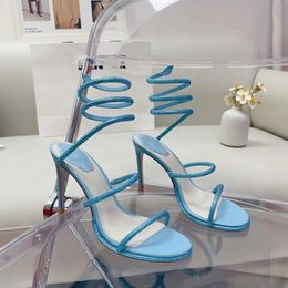 New Rene Caovilla Cleo stiletto sandals Crystals Gem Embellished Heels Evening shoes women high heeled Luxury Designers party Wraparound Dress shoes 35-43 with box