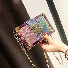 Style Women s Small Square Bag Korean Fashion Sequins Box Cool and Easy Single Shoulder Charming Chain 231220