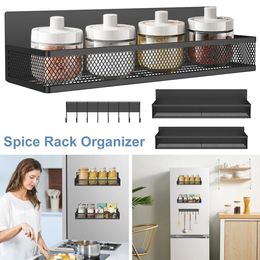 3Pcs Magnetic Spice Rack for Refrigerator Kitchen Organiser Shelf Fridge Storage Holder with 10 Hook Hanging Accessories 231221