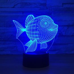3D USB Powered Night Light Fish 3D LED Night Light 7 Color Touch Switch Led Lights Plastic Lampshape Atmosphere Novelty Lighting234m