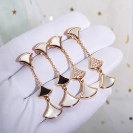 Dangle Earrings S925 Plated Rose Gold Natural Stone Three-fan Skirt Earring Women's Temperament High-end Fashion Jewelry Party