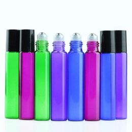 Newest Cheapest 10ml Colourful Glass Roller Bottles in Market !!! Purple Green Red Blue 10ml Stainless Steel Ball Perfume Bottles Free D Njcm
