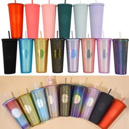 Tumblers Diamond Radiant Straw Tumblers Coffee Cup AS Material Tumbler 710ml/24oz Diamond Radiant Durian Cups With Straw 0215