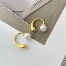 Stud Earrings Dainty Pearl Hoop 925 Sterling Silver Gold Plated Korean Trendy Minimalist Simple C Shape For Women