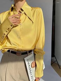 Women's Blouses Fashion Elegant Blouse For Women Silk Satin Pointed Necked Shirts Metal Button Design Temperament 2023