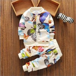 Sets Toddler Baby Girls Colourful Butterfly Suit Kids Full Sleeves Jacket Pants Clothes Suit Autumn Children Leisure Clothing Set