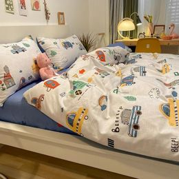 Bedding Sets Children Boys Cartoon Pure Cotton Set 3/4pcs Super Soft Cozy Duvet Cover Flat Sheet Pillowcase Bed Linen Bus Car Pattern