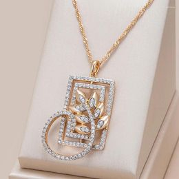 Chains Kinel Fashion Square Wide Pendant Necklace For Women 585 Rose Gold Silver Color Mix Boho Crystal Flower Ethnic Retro Jewelry