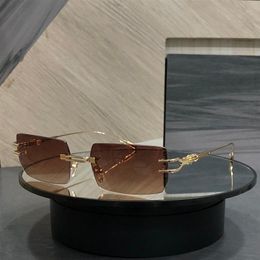 Rimless Rectangle Sunglasses for Men Women Gold Metal Brown Shaded Sun Glasses Designers Sunglasses Sunnies UV400 Eyewear with Box2239