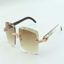 2021 cutting lens endless diamonds sunglasses 3524020 natural mixed buffalo horns temples glasses size 58-18-140mm310T