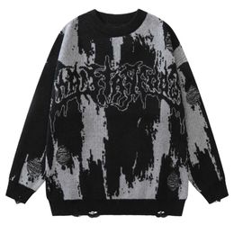 Hip Ripped Sweaters Grunge Y2K Vintage Knitted Punk Gothic Streetwear Jumpers Sweater Men Women Haruku Fashion Pullover