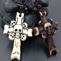 24Pcs Imitation Bovine Bone Skull Cross Pendant Wax Cord Necklace Women & Men Engagement Fashion Jewelry Accessories C-20232T