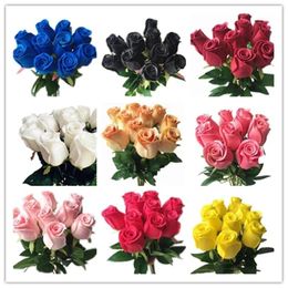 Wreaths Real Touch Roses Red White Yellow Purple PU Rose Natural Looking Artificial Flowers for Wedding Party Home Decorative Flowers Y200