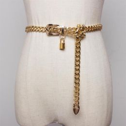 Belts 2022 Gold Chain Belt Lock Metal For Women Cuban Key Chains Silver Punks Dress Waistband Long Ketting Riem Cummerbunds273c