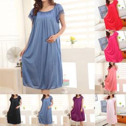 Women's Sleepwear Women Summer Home Lace Ice Silk Short Sleeve Loose Oversize Nightgown Dress