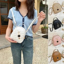 School Bags Grids Shoulder Fashion High-capacity PU Leather Rucksack Multi-function Student Travel
