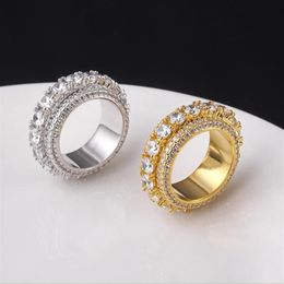 Whole high quality micro inlaid five rows full of zircon rings hip hop Jewellery can rotate men's rings2562