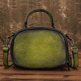 Evening Bags Retro Genuine Leather Women Small Tote Bag 2024 Spring Green Simple Woman Cowhide Handbag Ladies Leisure Shoulder Crossbody