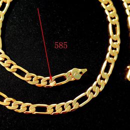 Necklace Chain Real 18 k Yellow GF Gold Solid Wome's Figaro Bling Link 50cm 6mm Stamep 585 Hallmarked220M