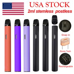 USA STOCK 2ml Vape Pen Stemless Postless Pod Carts Disposable E-cigarette Thick Oil Empty Rechargeable 350mah Battery Ceramic Coil Vaporizer D11 Pens 2 Days Delivery