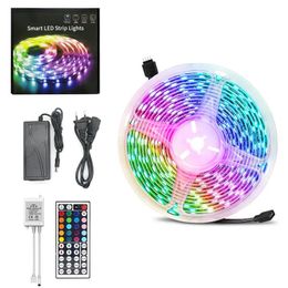 Strips RGB LED Strip Light Tape Flexible Diode Ribbon SMD 5050 RGB 44Key Power Remote Waterproof Lighting 5M