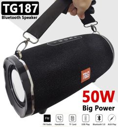 50W High Power TG187 Bluetooth Speaker Waterproof Portable Column For PC Computer Speakers Subwoofer Boom Box Music Centre FM TF6448646