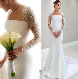Arabski Aso Ebi Plus 2024 Rozmiar białej syreny koronkowa suknia ślubna Sheer Scyk Backless Sukienki ślubne suknie ZJ303 ES