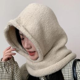 Korea Large Loose Balaclava Hat Knitted Oversize Pullover Hooded Caps Winter Shawl OnePiece Outdoor Warm Beanies 231221
