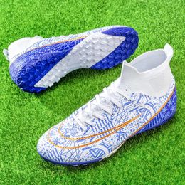 High Ankle Sneakers Men TFFG Soccer Shoes Kids Outdoor Cleats Long Spikes Profession Chaussure Football Sock Futsal 231221