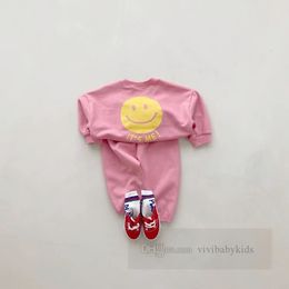 Kids letter smiling face printed clothes sets 2024 spring boys girls loose sports outfits children long sleeve sweatshirt casual pants 2pcs Z6231