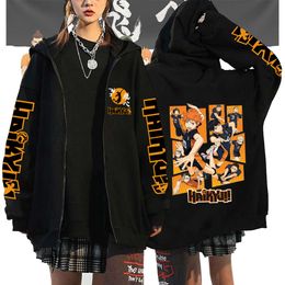 Anime Hoodies Haikyuu Zipper Fleece Jackets Karasuno High School Hooded Sweatshirt Unisex Long Sleeve Coats Casual Zip Up Cloth