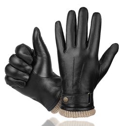 Winter Sheepskin Warm Outdoor Sports Driving Leather Gloves Premium Sense Men Plus Fleece Windproof Comfort Soft Men style Minimalist business gloves