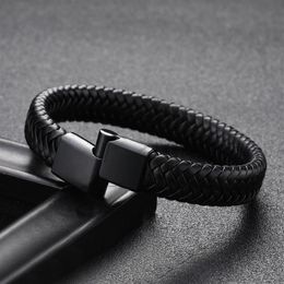 Punk Braclets Charm Black brown Man Bracelets With Braided Leather Stainless Steel Magnetic Clasp Rope Women Jewelry243O