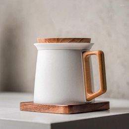 Mugs Ceramic Modern Simplicity Household Teacup Large Capacity Solid Wood Handle Tea Separation Cups With Lid And Filtration