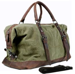 Vintage military Canvas Leather men travel bags Carry on Luggage Men Duffel tote large weekend Bag Overnight 231221