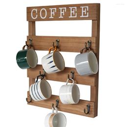 Kitchen Storage Wooden Hook Mug Rack Coffee Cup Wall Draining Water Upside Down Drain Shelf