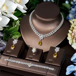 HIBRIDE Elegant Women Wedding Jewellery African CZ Crystal Water Drop Bridal Necklace Bracelet And Earrings Jewelry Sets N789 231221