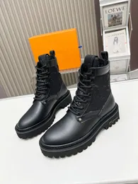 Interlocking Black Ankle Biker chunky platform flats combat Boots low heel lace-up booties leather chains logo buckle women 0915