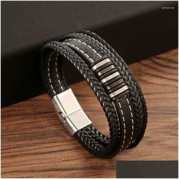Charm Bracelets Fashion Men Bracelet Mti-Layer Leather With Magnet Clasp Bangles Birthday Jewellery For Male Accessories Drop Delivery Dhzdn