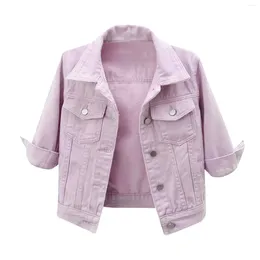 Women's Jackets Womens Denim Jacket Three Quarter Sleeve Short One Breasted Casual Coats Autumn Fashion Thin Coat For Woman