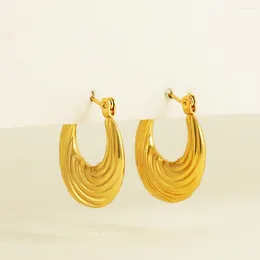 Dangle Earrings Vintage Geometry Wave Texture Hoop For Women Stainless Steel Gold Colour Earring Piercing Jewellery Free Delivery