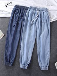 Women Pants Summer LOOSE Laceup Thin High Elastic Woman Jeans Oversize Trousers Soft Cool Female Casual Denim 231221