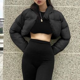 Women's Down Solid Thick Warm Jacket Women Winter Cotton-Padded Coat 2023 Fashion Long Sleeve Stand Collar Sexy Casual Short Outerwear