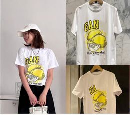 2024 New Designer Gan ni Shirts Casual Have A Nice Day Printed Lemon Love Club Cotton Loose Fashion Womens Short Sleeve T Shirt Tees Tops for Women