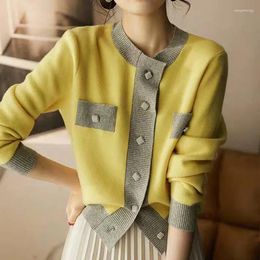 Women's Knits 2023 Autumn Winter Korean Fashion Clothing Elegant Yellow Cardigans Sweater Women O Neck Button Long Sleeve Knitted Tops