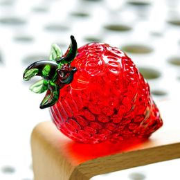 Glass Red Strawberry Figurine Crystal Fruit Collectible Art Glass Miniature Ornament Tabletop Desk Paperweight Glass Home Decor 231222