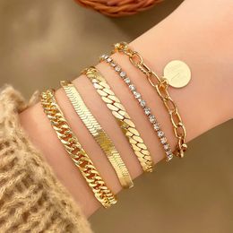 Boho Fashion Bracelets For Women Vintage Geometric Snake Crystal Chain Sheet Pendant Gold Colour Jewellery Gift Female B045 231221